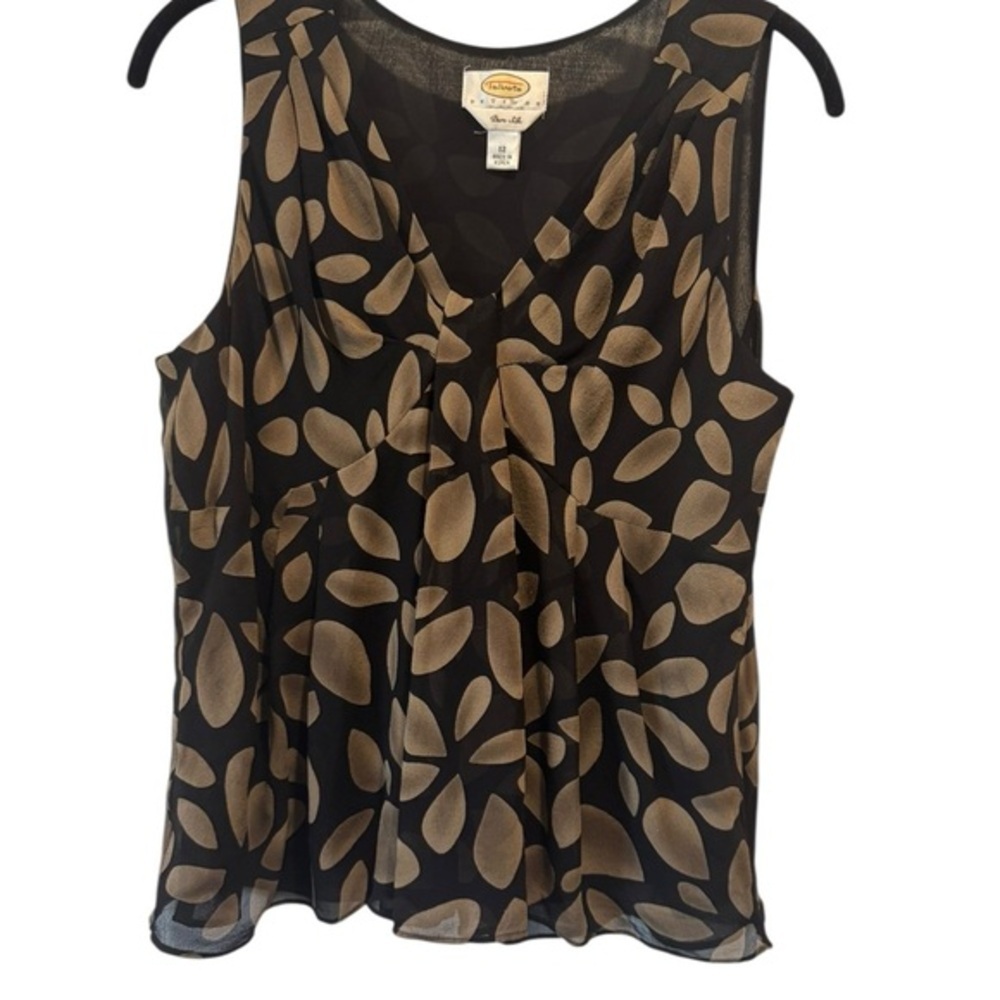 Talbots Black and Gold Sleeveless Pleated Blouse